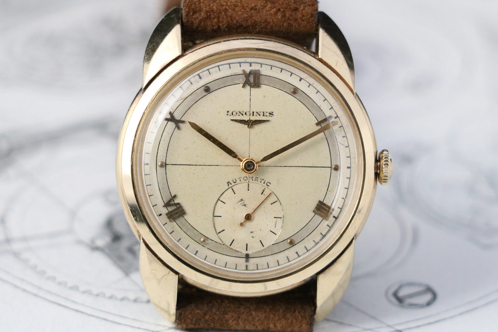 LONGINES TWO TONE SUB SECONDS 1952 CAL 22A 14K YG Vintage